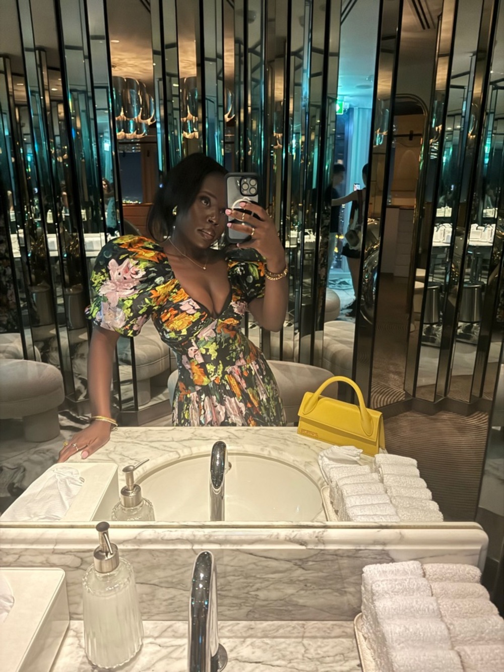 Aje Floral Midi Dress in Black with Green, Yellow & Pink